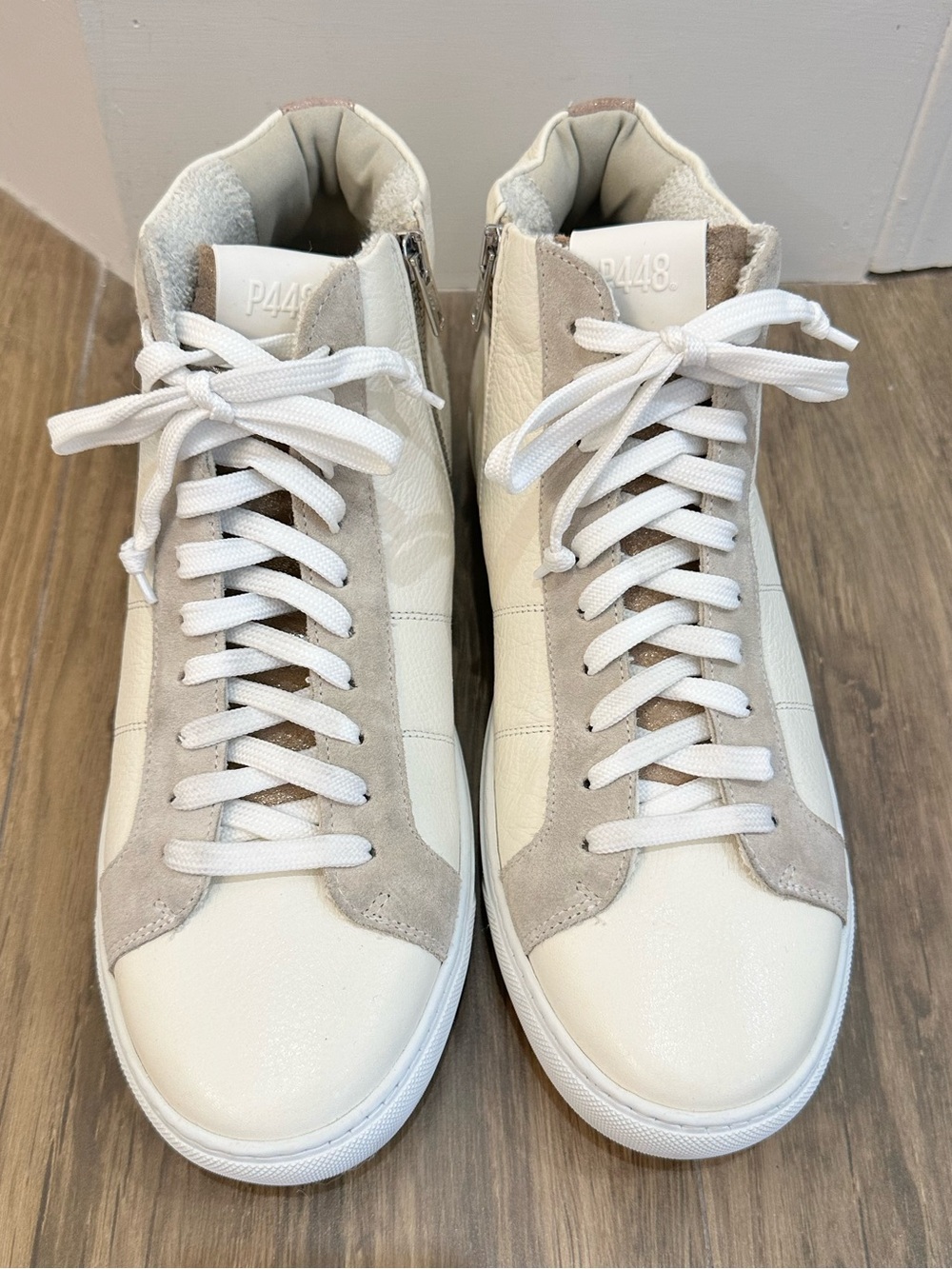 P448 Women's High Top Sneakers in Cream, White and Rose Gold